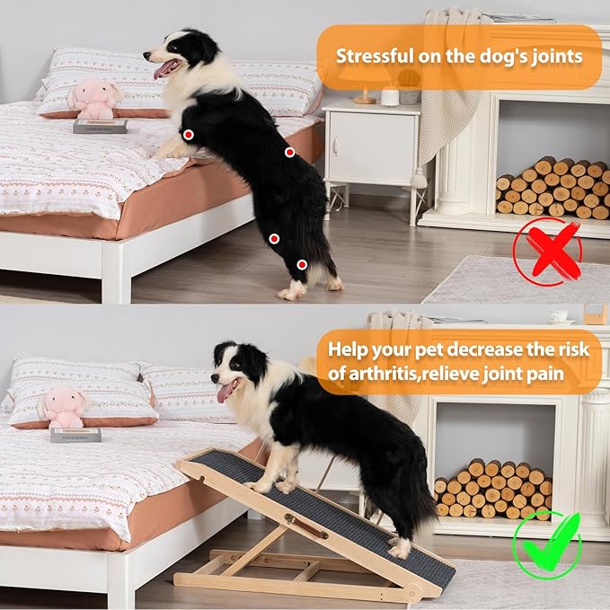 Dog Ramp for Bed Couch - Pet Steps Stairs to Get on Bed Couch 15.7"-23.6" High for Small or Large Dog Up to 200 lbs, Adjustable Wooden Dog Ramp Steps Foldable Portable, Anti-Slip Carpet (Black)