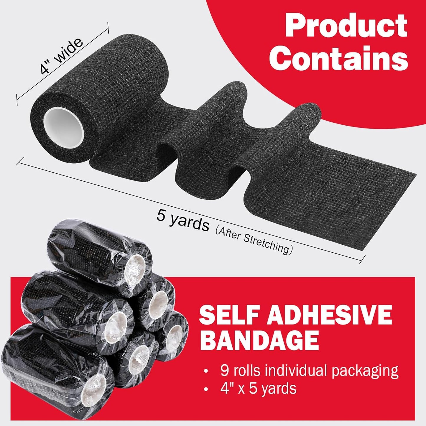 AZEN 9 Pack Self Adhesive Bandage Wrap, 4" X 5 Yards Elastic Cohesive Bandage Wrap, Color Athletic Tape, Tattoo Grip Tape Wrap, Vet Wrap, Ankle Tape