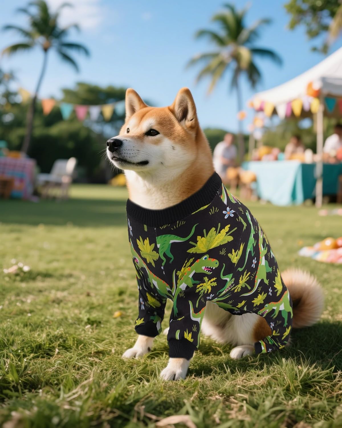 PET SHOW 4 Pack Dog Pajamas Dinosaur Shark for Medium Large Dogs Boy Soft Stretchy PJs Plaid Jumpsuit Dog Paw Onesies Outfits with Sleeve Pets Breathable Summer Clothes Costume XXL