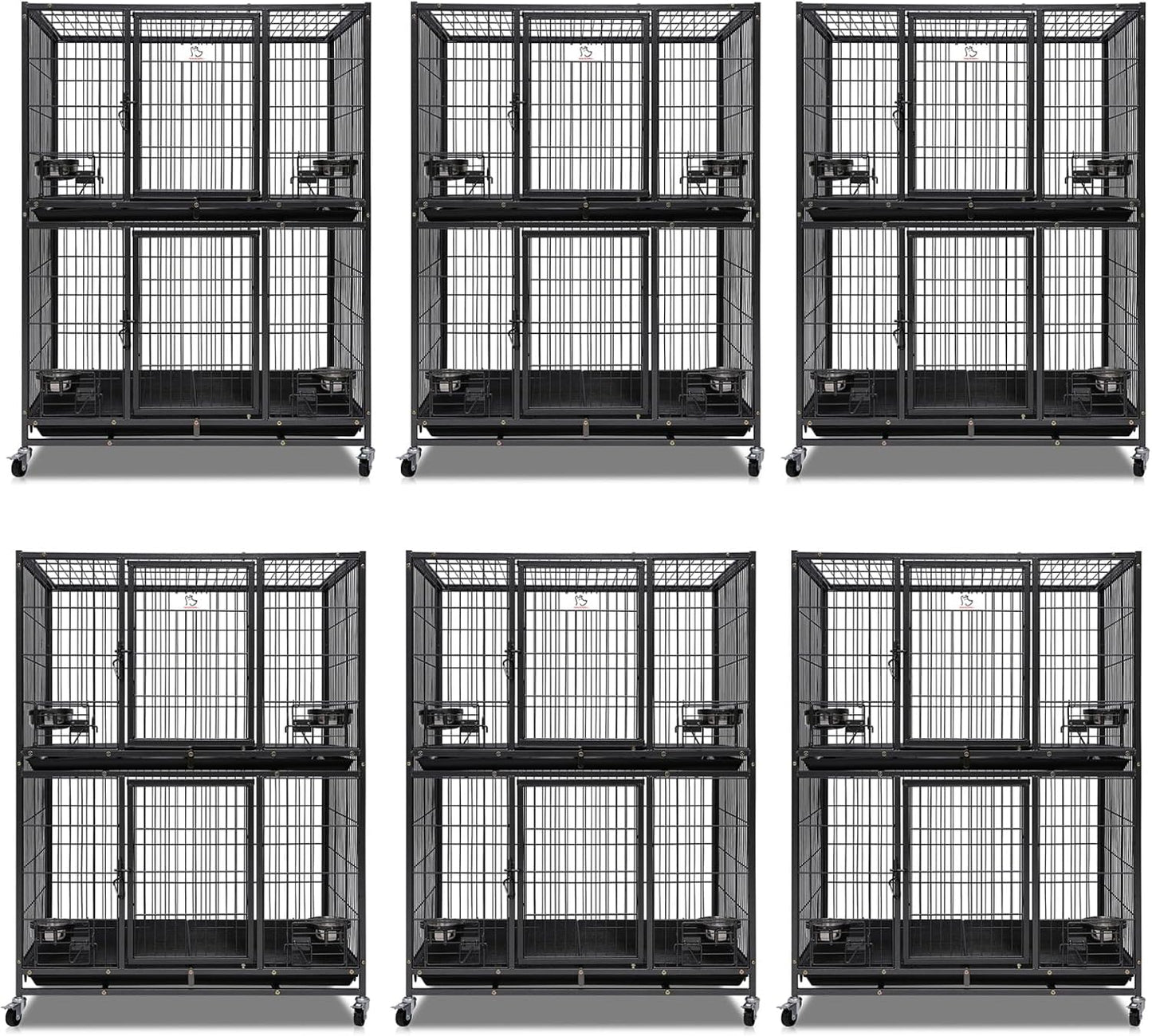 Homey Pet Two Tiers 37 Inch Dog Crate Cage Kennel with Feeding Door and Bowls, Lockable Wheels and Removable Tray, Escape Proof Metal Wire Heavy Duty Dog Crates for Medium/Small Sized Dogs (6 Pack)