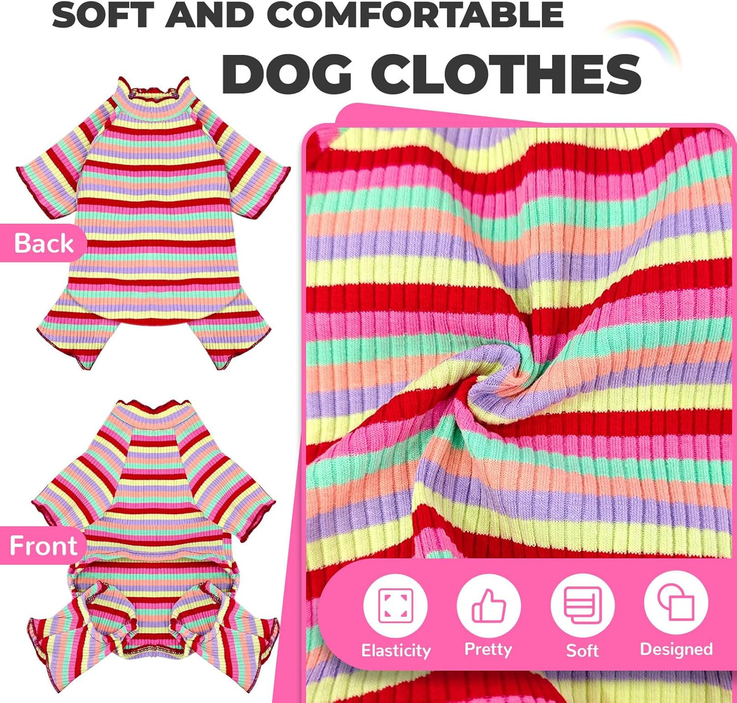 BAEJMJK Striped Dog Pajamas Stretchy Cute Four-Legged Boy Girl Dog Clothes with Sleeves Comfortable Dogs Jumpsuit Colorful Pet Puppy Outfits Apparel for Small Medium Dogs Cats(Red,XX-Large)