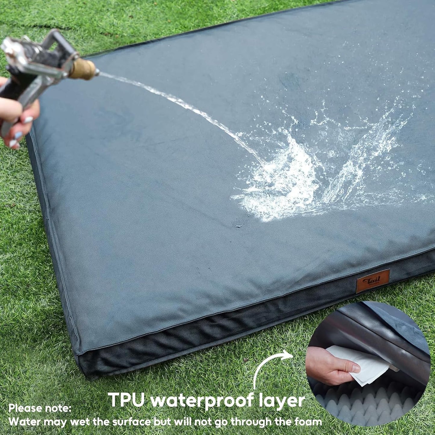 Outdoor Extra Large Dog Bed, Jumbo Waterproof Dog Bed for Large Dogs, Orthopedic Egg Foam Pet Bed Mat with Removable Oxford Cooling Cover, Blue