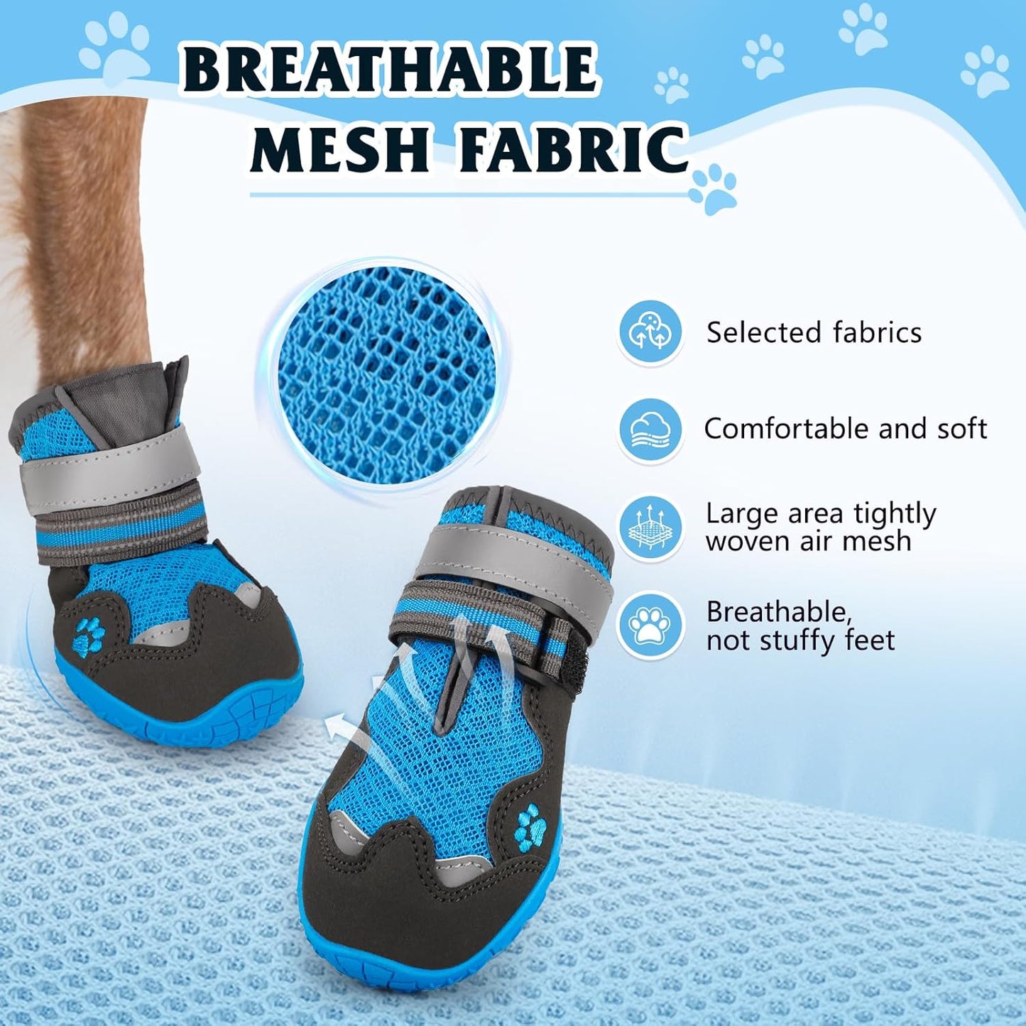 Dog Shoes for Large Medium Small Dog, Mesh Breathable Dog Shoes for Hot Pavement, Anti-Slip Dogs Boots Paw Protectors with Reflective for Outdoor Walking Indoor Hardfloors (Size 5)