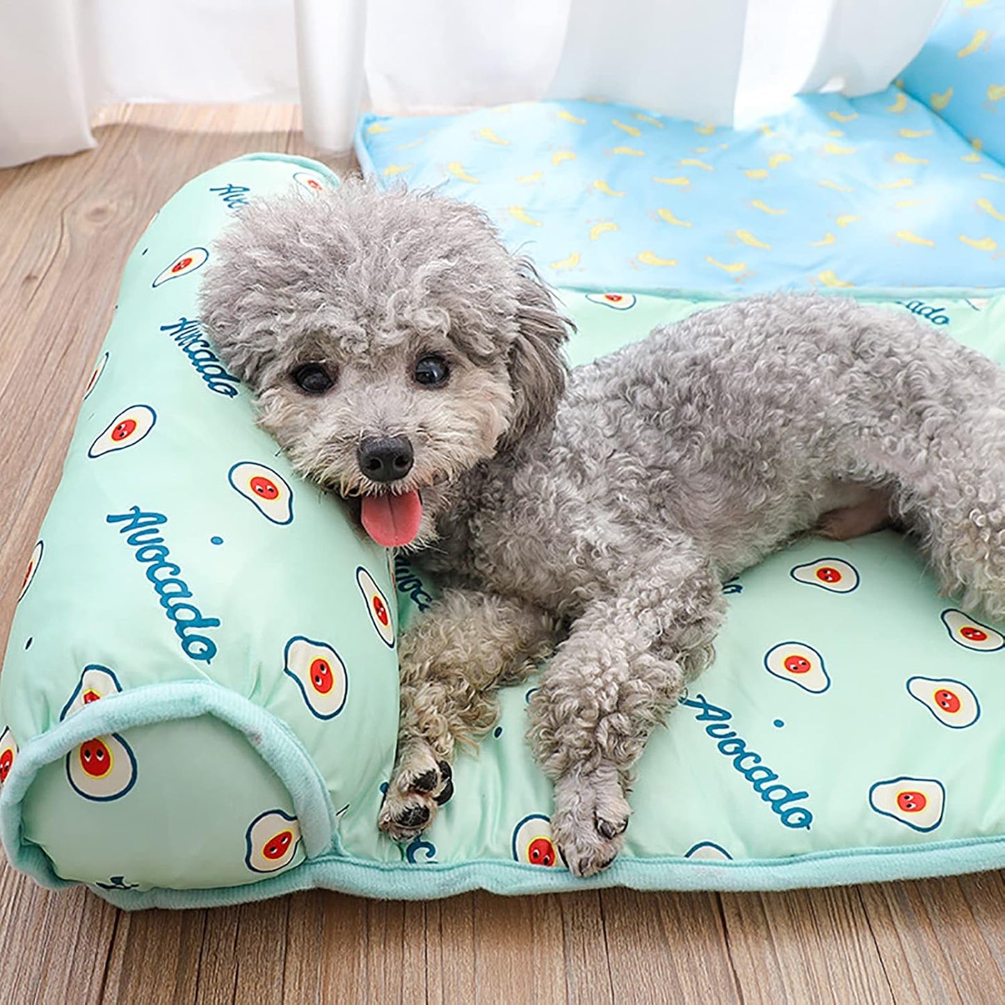PUMYPOREITY Cooling Dog Bed, Pet Cooling Mat with Pillow, Ice Silk Cooling Dog Blanket, Self Cooling Pad for Cat,Dog, Washable Summer Pet Mat for Kennel, Crates, Sofa, Floor, Green, S