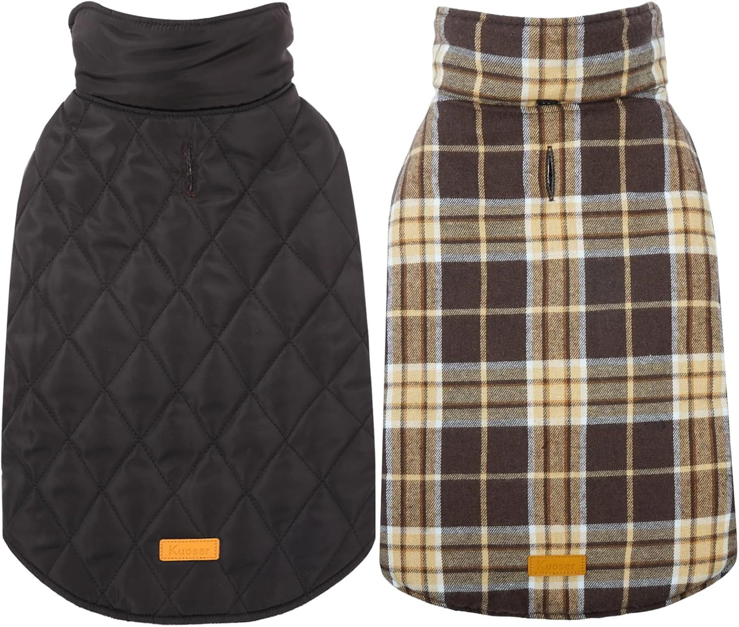 Kuoser Warm Dog Coat, Waterproof Dog Jacket for Extra Large Dogs, Adjustable Durable XXXL Doggie Winter Coat Reversible Puppy Cold Weather Apparel for Large Breed, New Brown 3XL