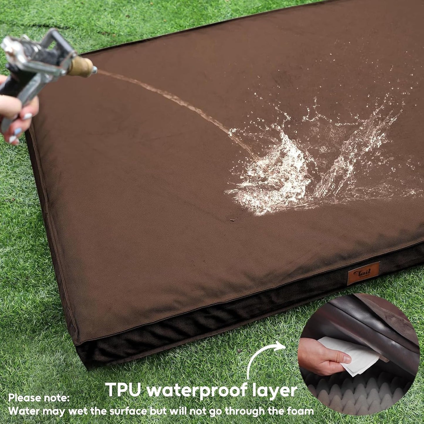 Outdoor All Weather Waterproof Dog Bed, Orthopedic Dog Bed for Extra Large Dogs, Egg Foam Pet Bed with Washable and Removable Oxford Cooling Cover, Brown