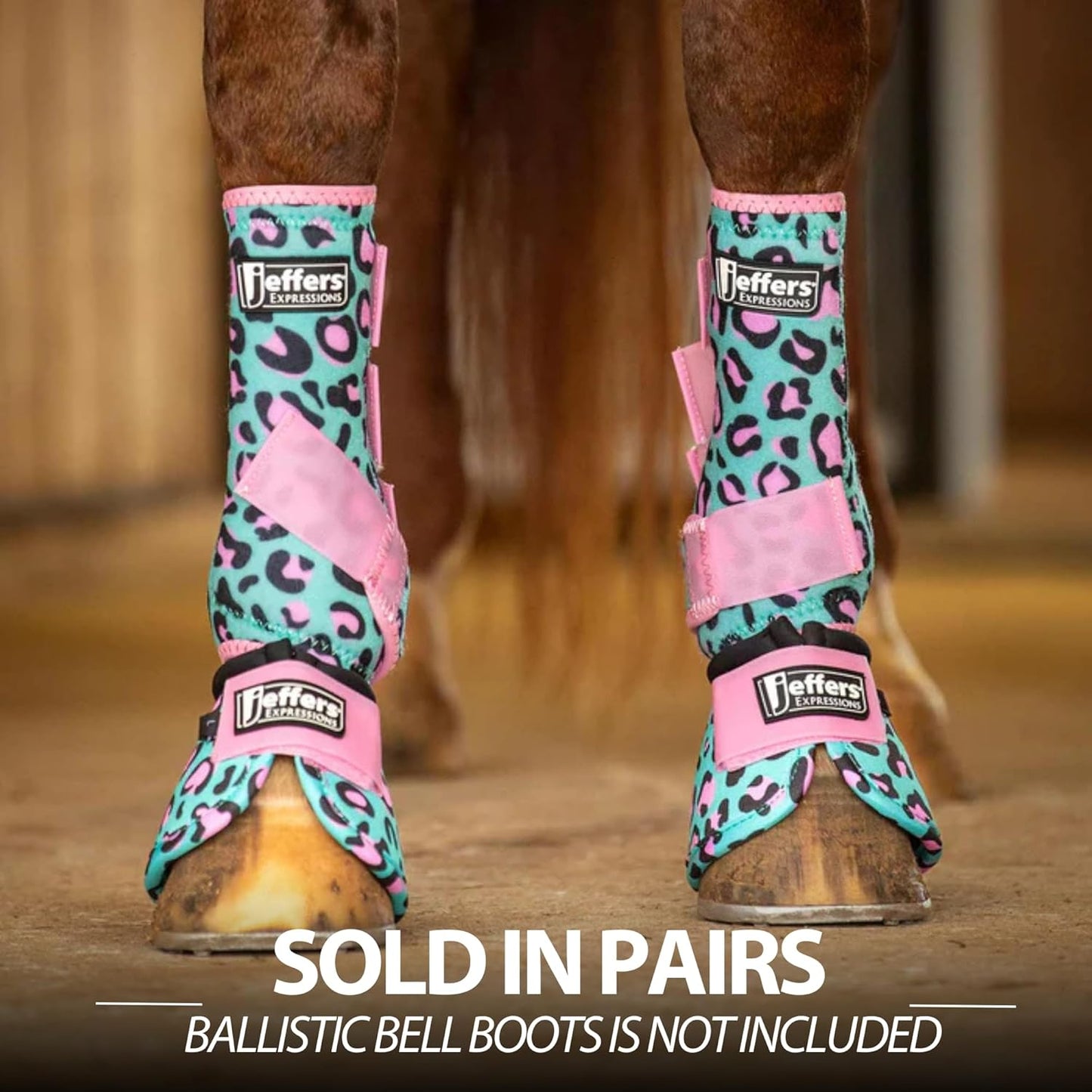 Jeffers Expression Protective Horse Boots 1 Pair, Party Cheetah, Large - Safe Neoprene Leg Guards, Comfortable Fit, Durable Strap Closures, Front & Hind Support, Accessories for Travel & Riding