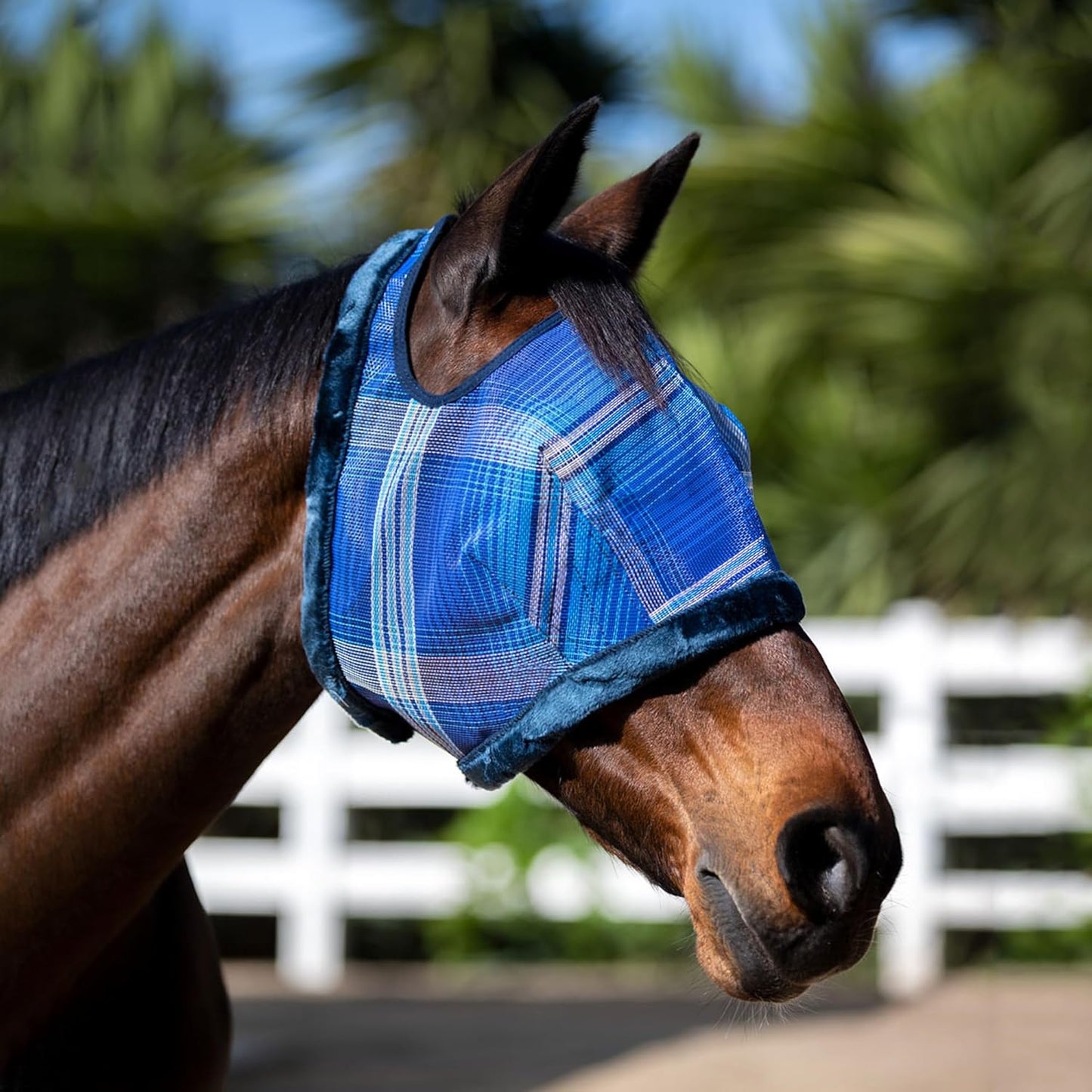 Kensington Fly Mask with Fleece Trim for Horses — Protects Face and Eyes Helps Block Sun Rays While Allowing Full Visibility — Breathable and Non Heat Transferring