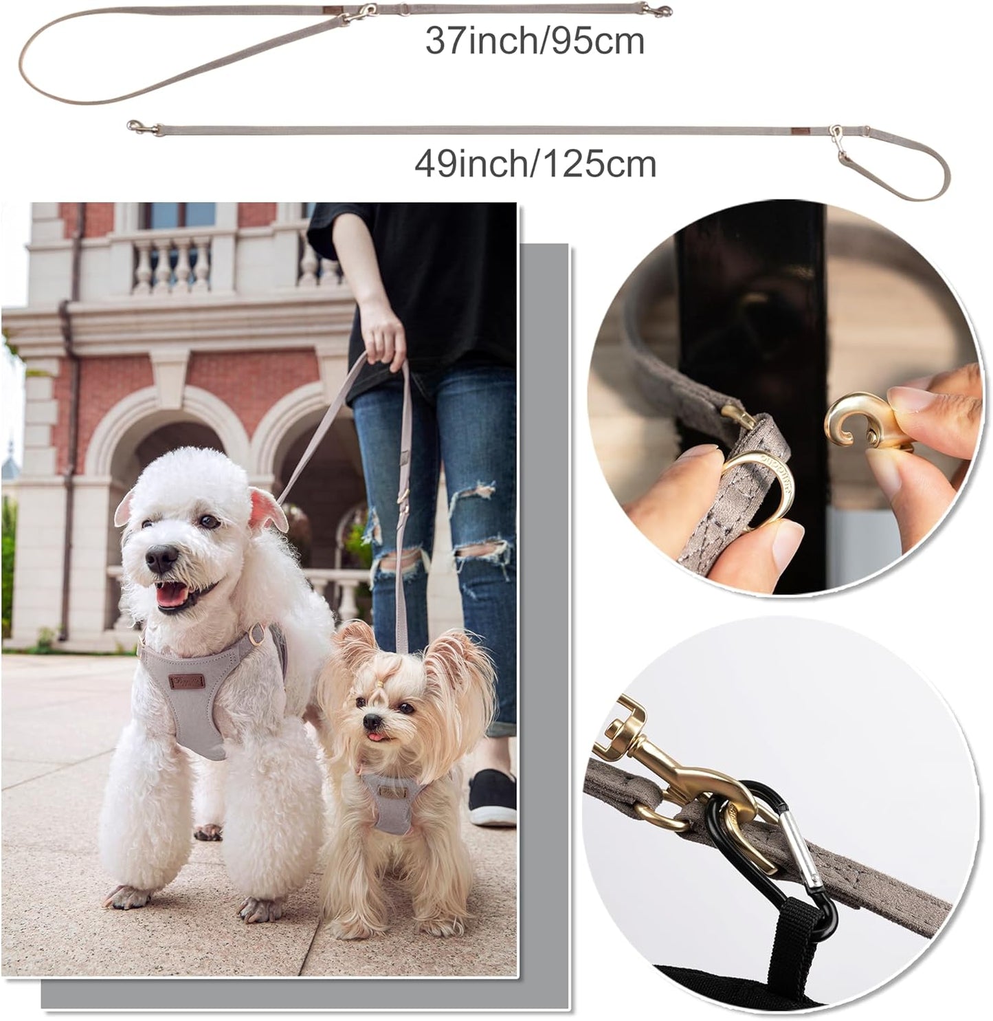 Puppytie No Pull Small Dog Harness with Multifunction Dog Leash,Lightweight Soft Adjustable No Choke Escape Proof Pet Harness Vest Pet Harness Vest,Silver Grey,S