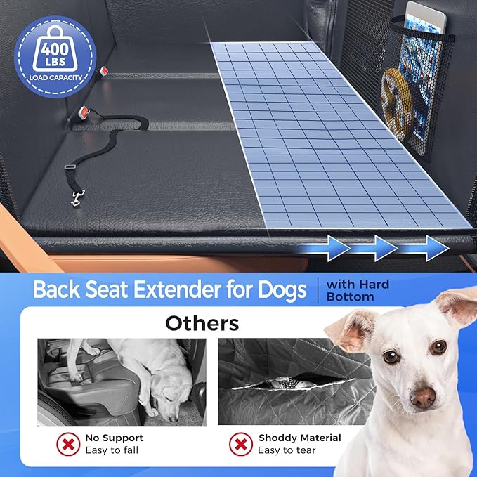 Back Seat Extender for Dogs,Hard Bottom Car Seat Cover,100% Waterproof 600D Heavy Durable Scratchproof Leather Car Dog Cover Back Seat,Non Slip Easy Clean Car Seat Protector,with Storage Bag