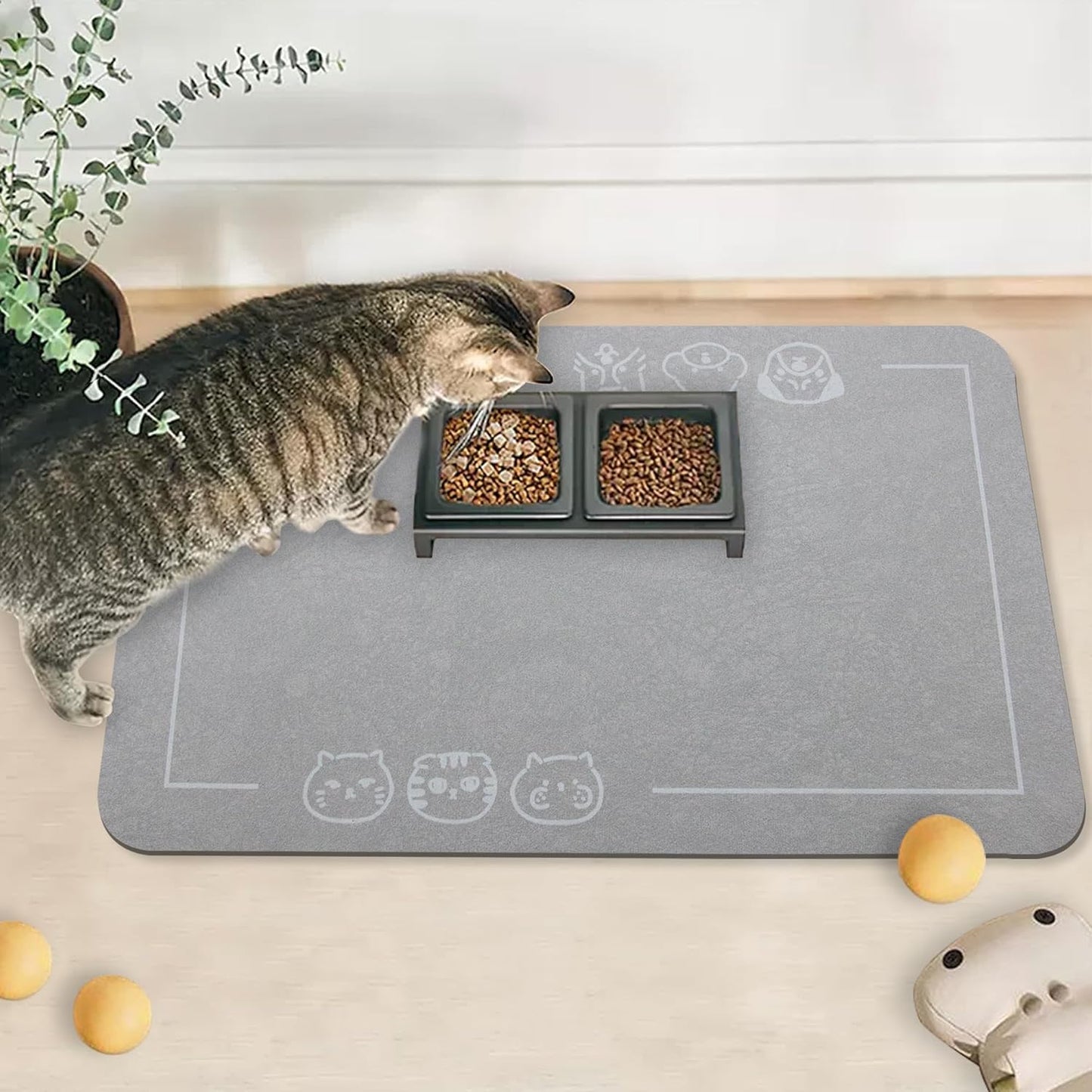 YCT Pet Food Mat, Non-Slip Bottom Absorbent Quick Dry Cat & Dog Feeding Mat, Pet Supplies, 16.9"x24" Gray