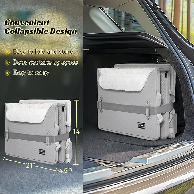 PETSFIT Dog Booster Car Seat, Waterproof PU Leather Car Seat for Dogs with Patented Safe Buckles, 2 Clip-On Safety Leashes, Suitable for 2 Small Dogs or a Medium Dog (Medium, Grey)