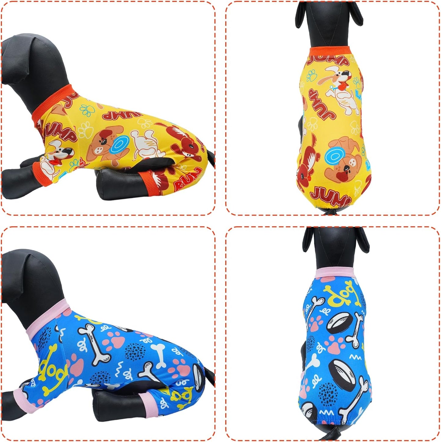 2PCS Dog Pajamas for XXXL Sized Dog Pjs Clothes Puppy Onesies Outfits Pet Jammies Boy Girl Male Female Apparel Paw Bone Puppy Print XXXL