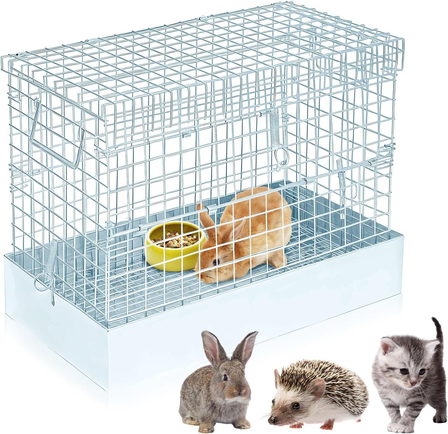 Folding Rabbit Cage, 18 x 10 x 14 in Portable Bunny Carrier with Tray and Handles for Transport, Travel or Temporary Housing, Indoor Outdoor Pet Habitat Animal Enclosure