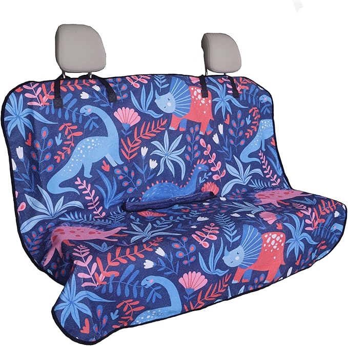 Back Seat Cover for Car Trucks Van SUV,Waterproof Rear Bench Towel Seat Covers for Dogs and Kids,Automotive Backseat Protector (Dinosaur)