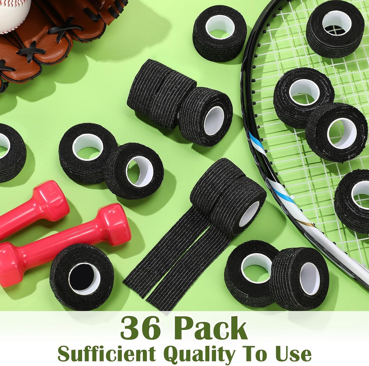 Treela 36 Pcs Self Adherent Bandage 1" X 5 Yard Wrap Breathable Cohesive Bandage Elastic Adhesive Tape for Stretch Athletic Sports Wrist Ankle(Black)