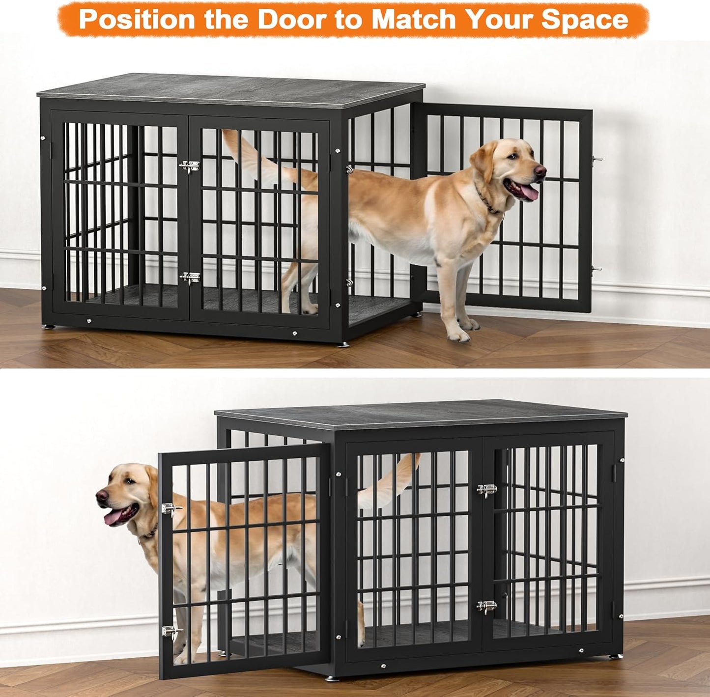 42 Inch Heavy Duty Dog Crate Furniture for Large and Medium Dogs, Decorative Pet House End Table, Wooden Cage Kennel Furniture Indoor, Gray