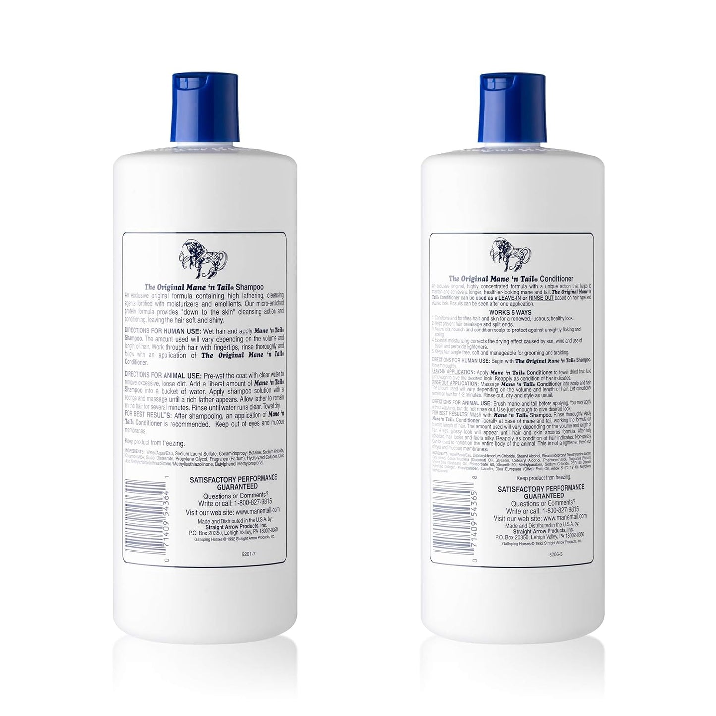 Mane 'N Tail Shampoo & Conditioner Combo Set (32 oz Each) For Horses and Humans For A "Down to the Skin" Cleansing and Conditioning