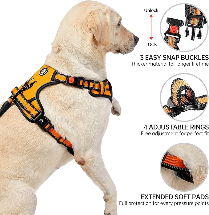 NESTROAD No Pull Dog Harness,Adjustable Oxford Dog Vest Harness with Leash,Reflective No-Choke Pet Harness with Easy Control Soft Handle for Large Dogs(Large,Orange)