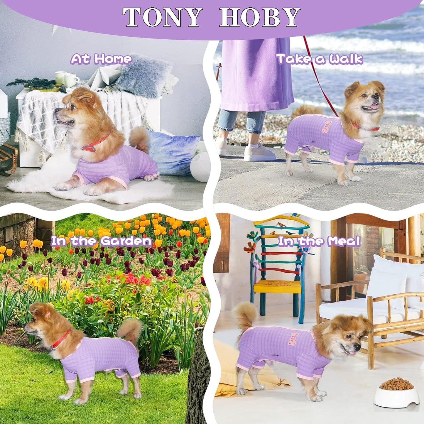 TONY HOBY Dog Pajamas, Dog Recovery Suit After Surgery, Soft Dogs Jumpsuit Shirts for Small Medium Dogs (Purple, Boy, XL)