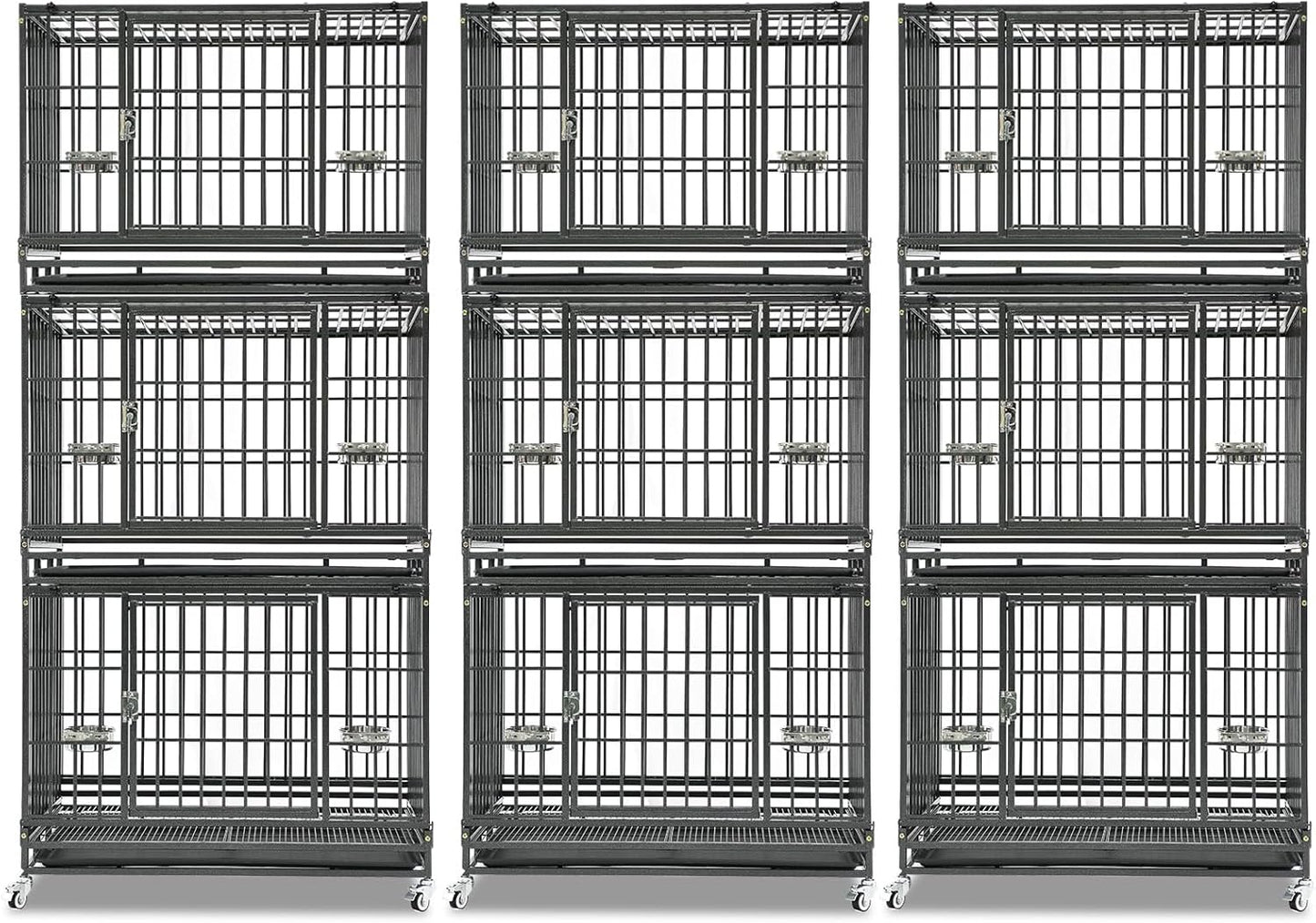 Homey Pet 3 Pack Three Levels 37 Inch Dog Crate, Escape Proof Dog Cage Kennel Indoor with Top Access and Lockable Wheels, Removable Tray, Heavy Duty Dog Crates for Medium/Small Dogs