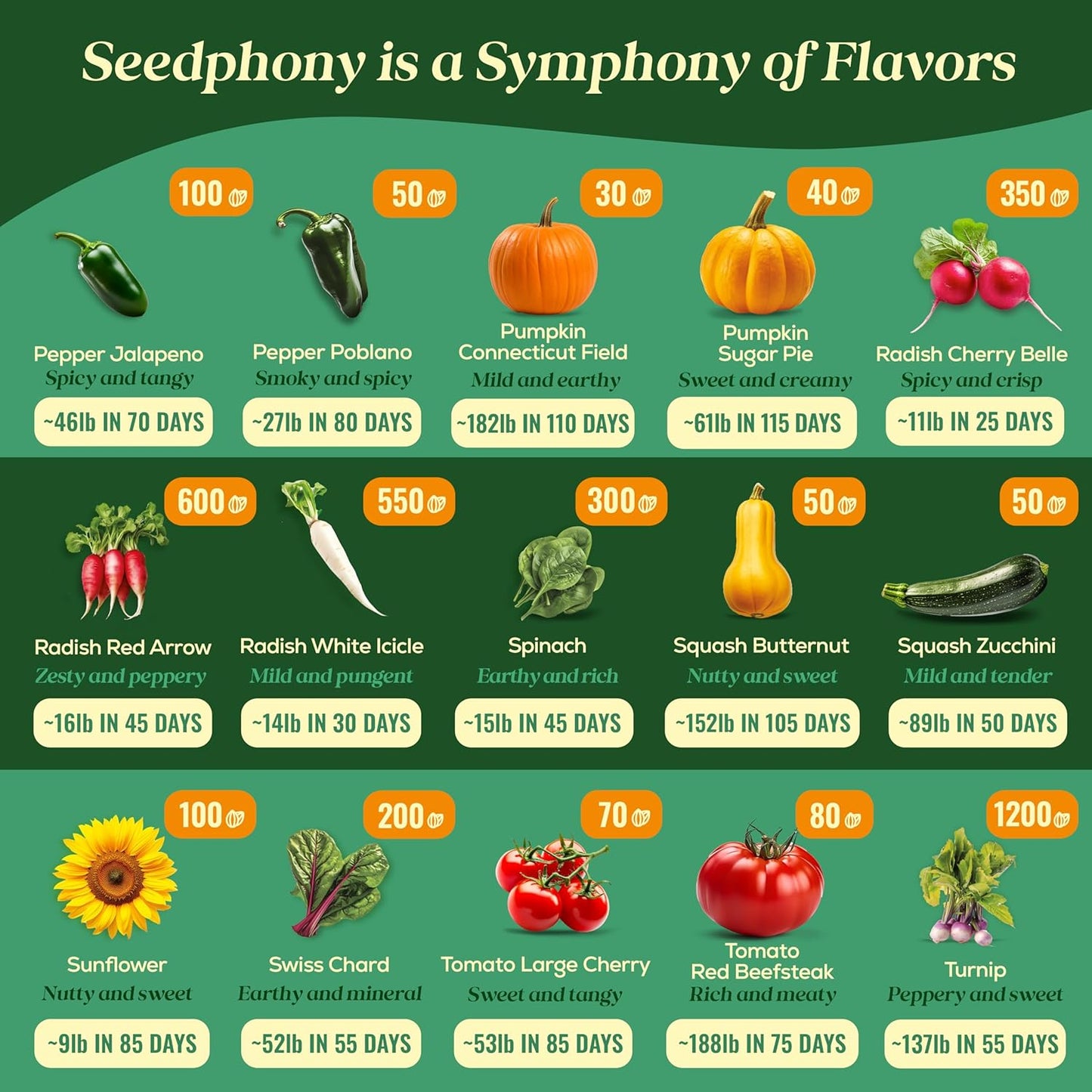 50 Gourmet Garden Vegetable Seeds Variety Pack - 34,455+ Non-GMO Heirloom Vegetables Seeds for Planting Indoor Outdoor: Broccoli, Carrot, Onion, Lettuce, Pepper - Gardening Seed Packets