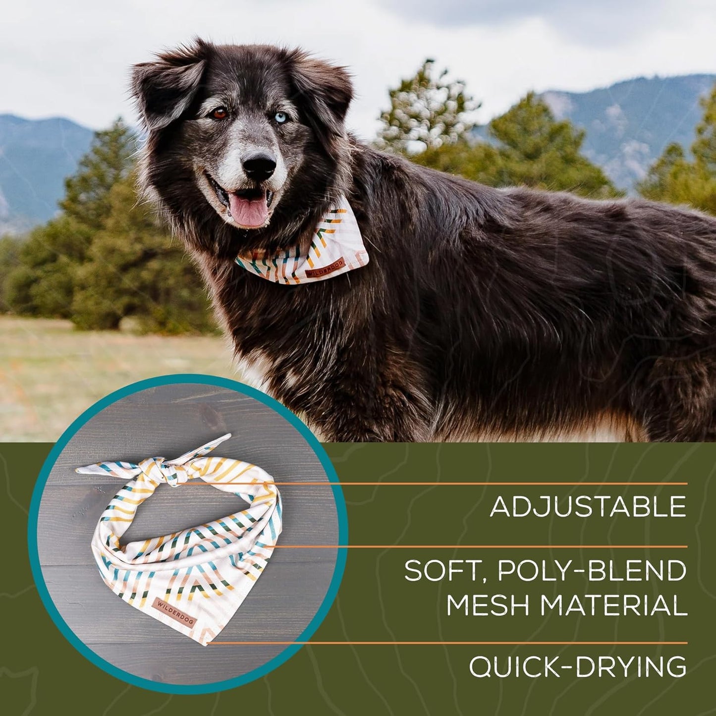 Wilderdog Dog Bandana with Lightweight Quick Drying Poly-Blend Mesh Material in The Lizards
