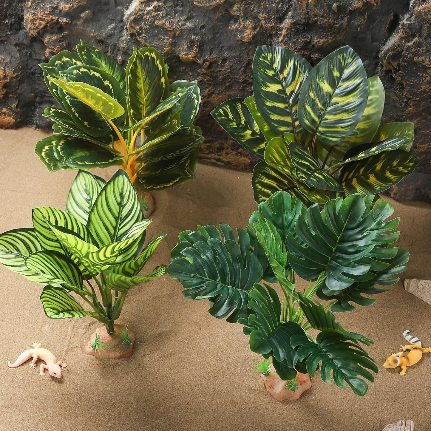 IBWell Reptile Plants - Tortoise Habitat Accessories, Artificial Spider Plant for Gecko, Ball Python, Terrarium Decor - Monstera