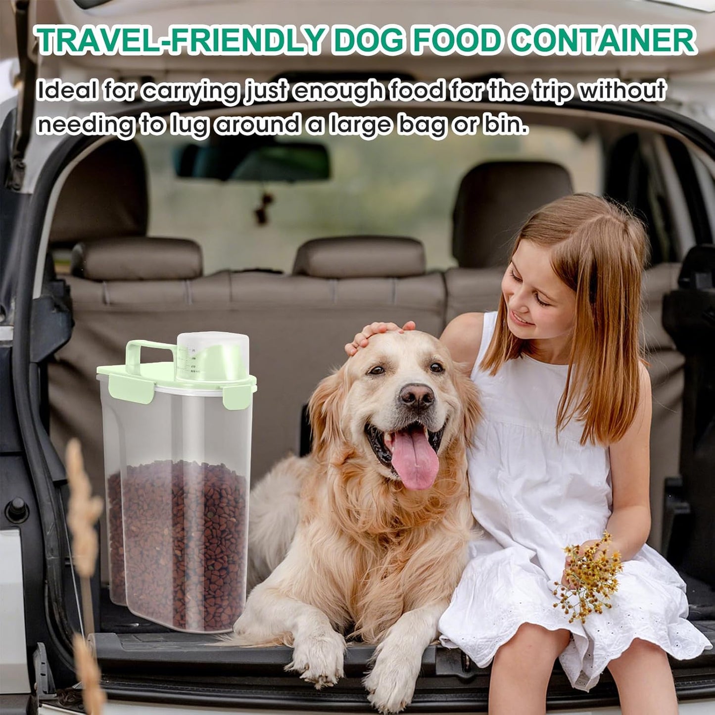 TBMax Cat Dog Food Storage Container 5 to 7 lbs, Secondary Pet Food Storage Beyond a Large Dog Food Bin for Daily Use, Easy-Pouring Bird Seed Dispenser, Travel Kibble Container for Outdoor-Light Green