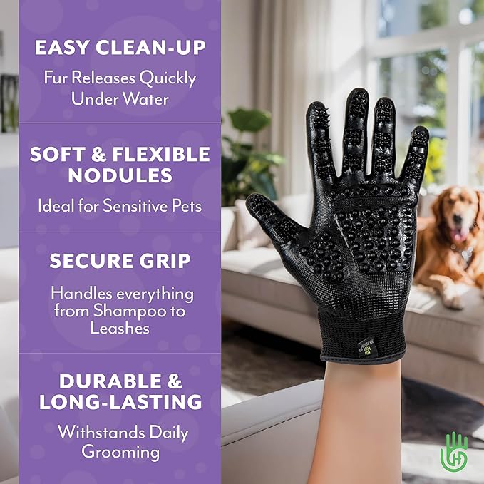 H HANDSON Pet Grooming Gloves - Patented #1 Ranked, Award Winning Shedding, Bathing, & Hair Remover Gloves - Gentle Brush for Cats, Dogs, and Horses (Red, Medium)