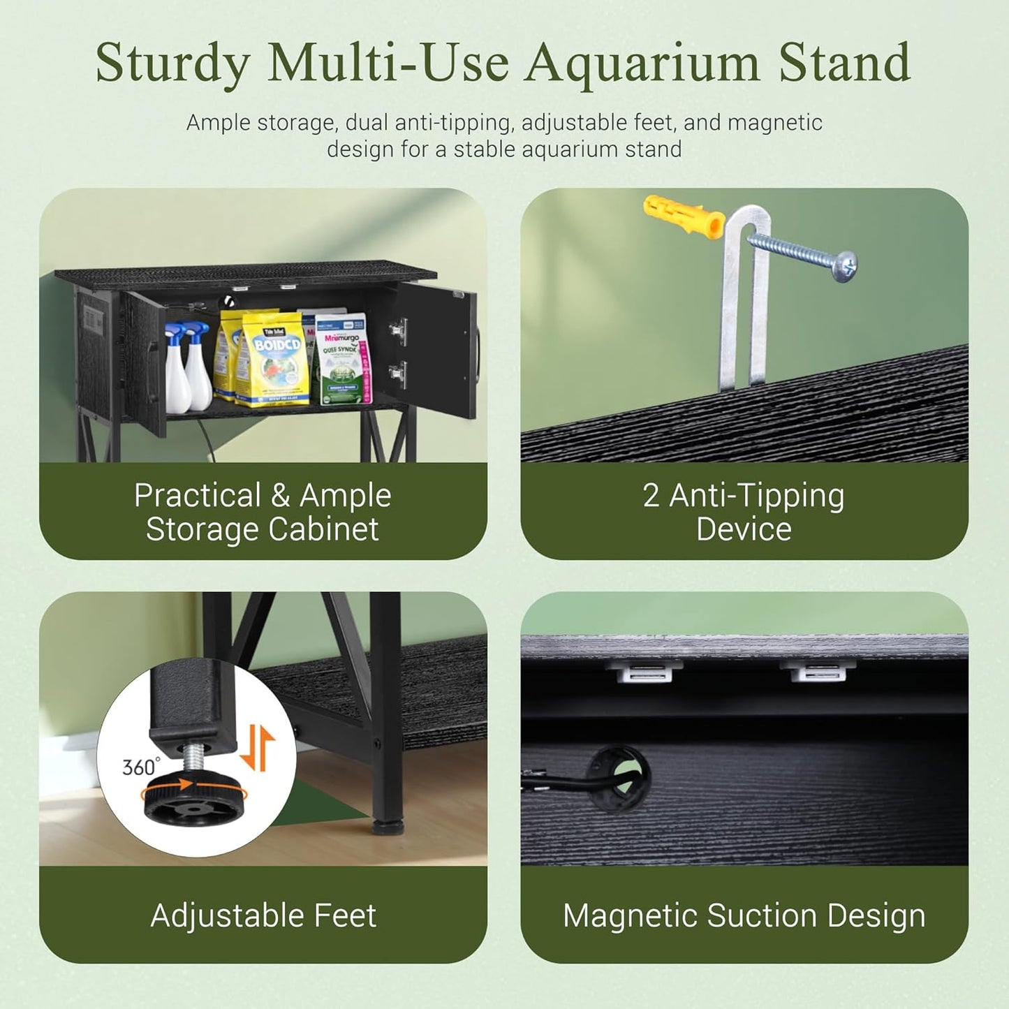 ZENY 20-29 Gallon Fish Tank Stand with Cabinet for Fish Tank Accessories Storage, Metal Double Aquarium Stand, 30.71''L x 12.6''W Tabletop, 330LBS Capacity