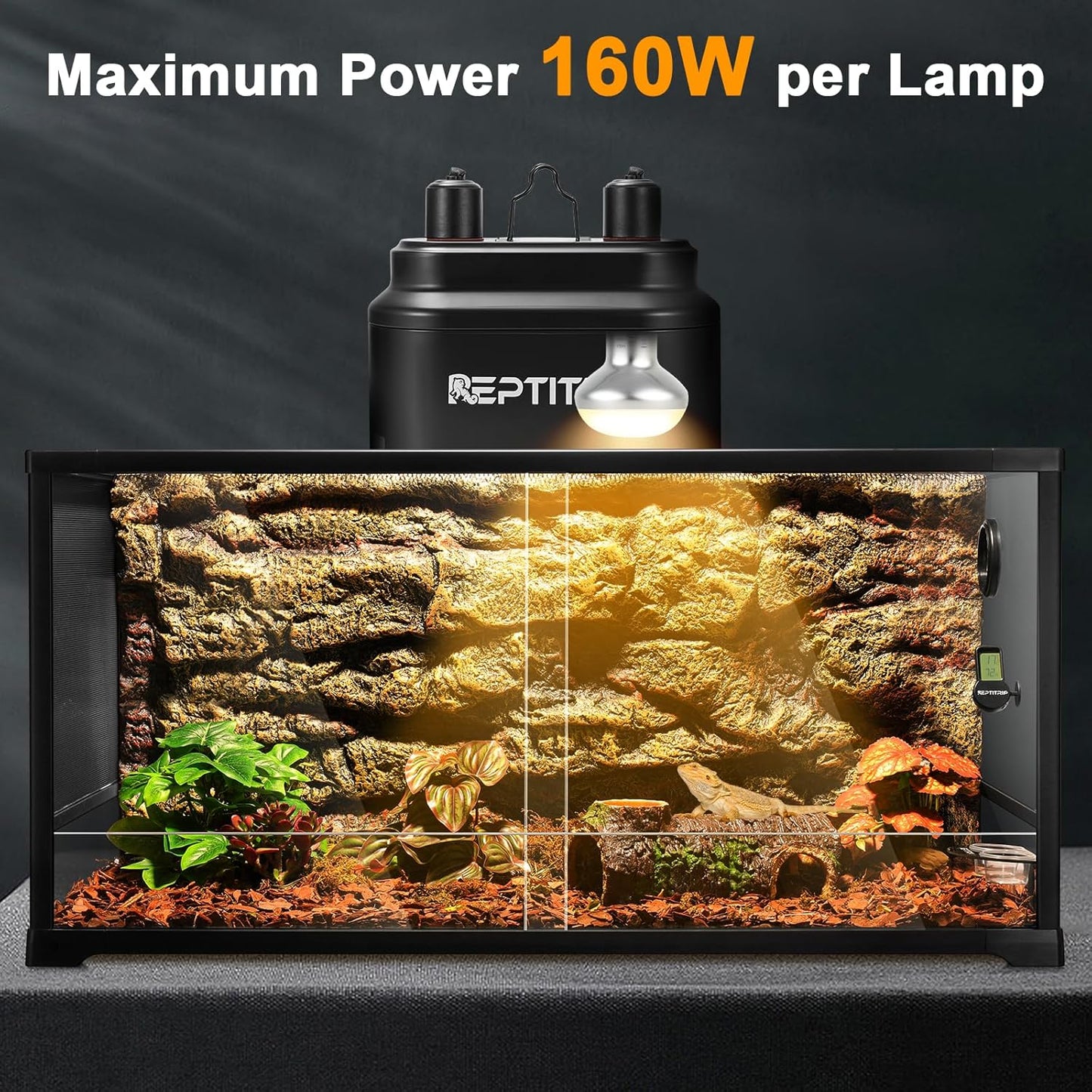 Dual Reptile Light Fixture with Switches, Reptile Heat Lamp Fixture, Reptiles Terrarium UVB Bulb Fixture for Bearded Dragon, Max 160W Each (Bulb Not Included)