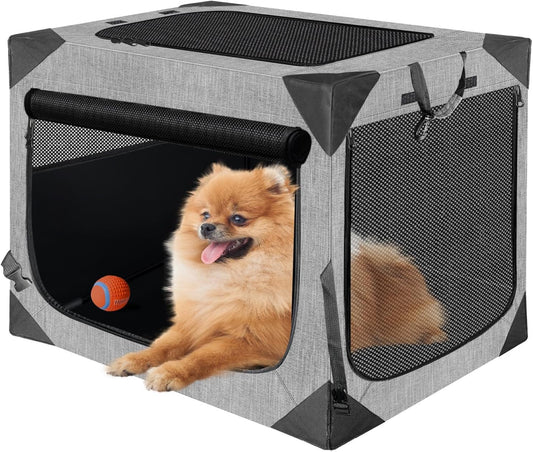 Dog Crate, Collapsible Soft Travel Crate for Large Dogs (3 Year Warranty), Indoor & Outdoor Portable Pet Kennel with Chew-Proof Mesh Window (Dark Gray, 30" L x 21" W x 21" H)