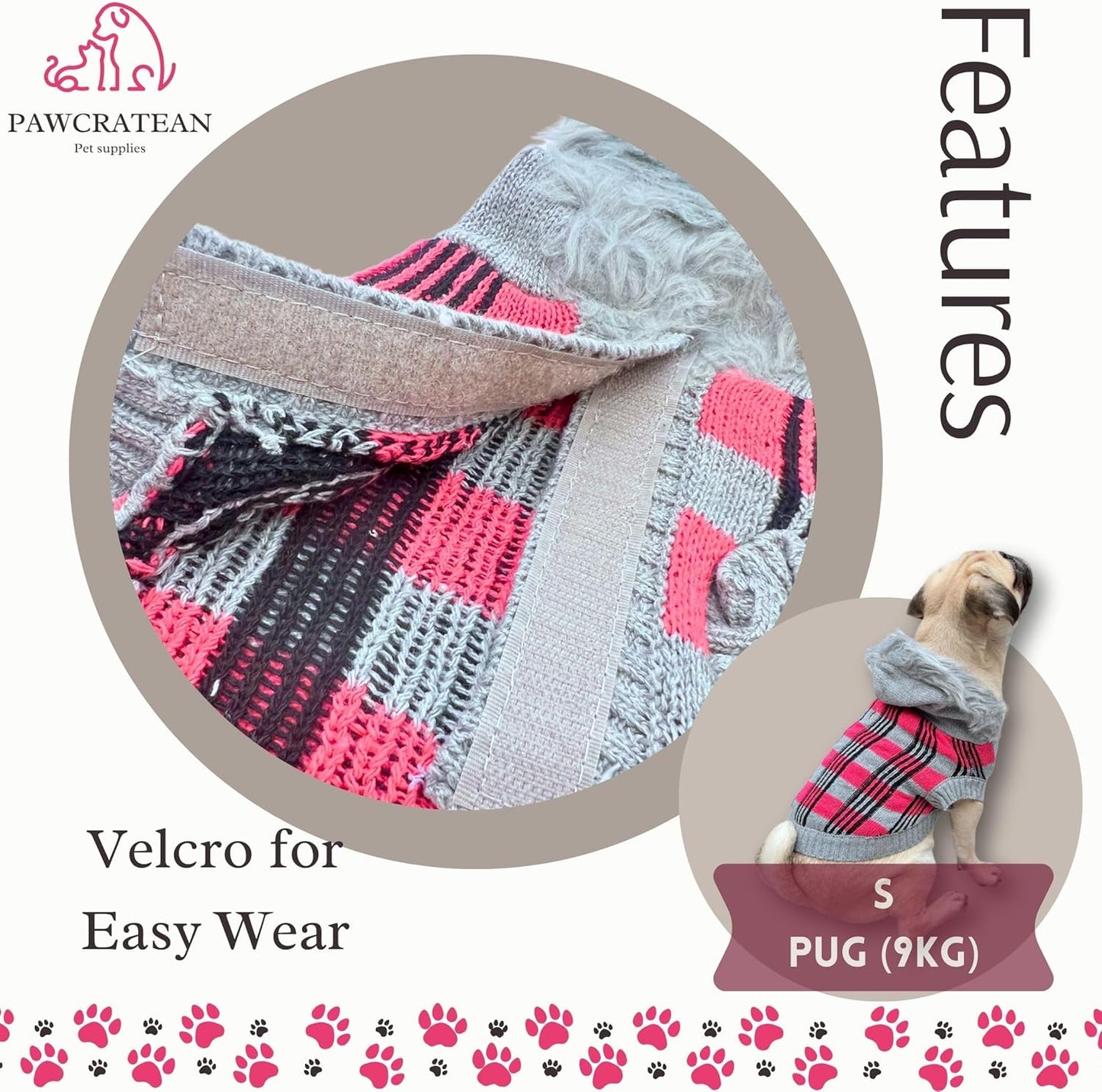 Cute Sweater for Dogs and Cats Soft Flannel Pet Outfit Warm and Cozy Animal Hoodie Small to Large Pet Clothes for Halloween Parties and Everyday Wear (Small, Pink Checkered with Hat)