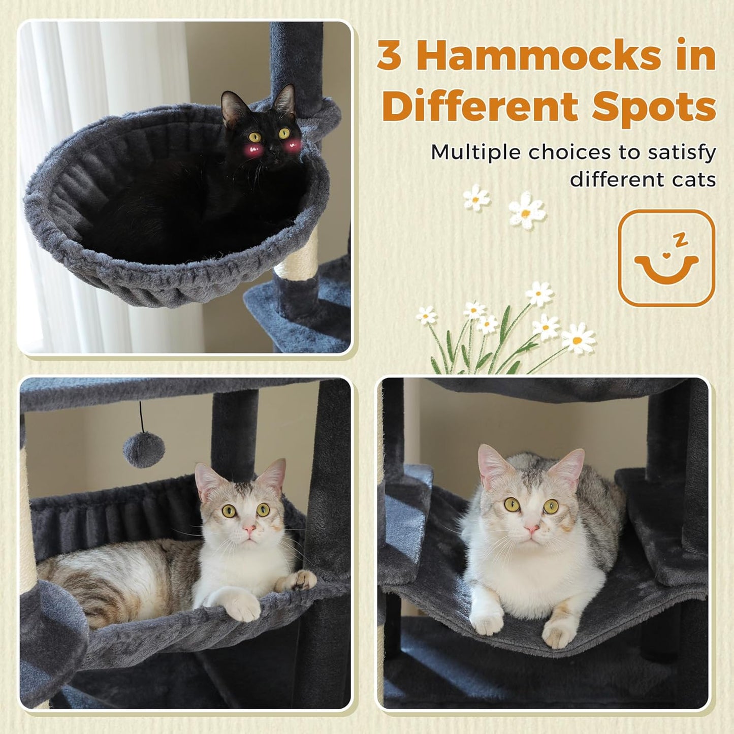 81 Inch Tall Cat Tree for Big Cats & Multi-Cat Homes, Large Heavy Duty Cat Tower with Metal Frame Hammock, 6 Scratching Posts, 2 Condos, 2 Perches, Scratching Pad - Dark Grey