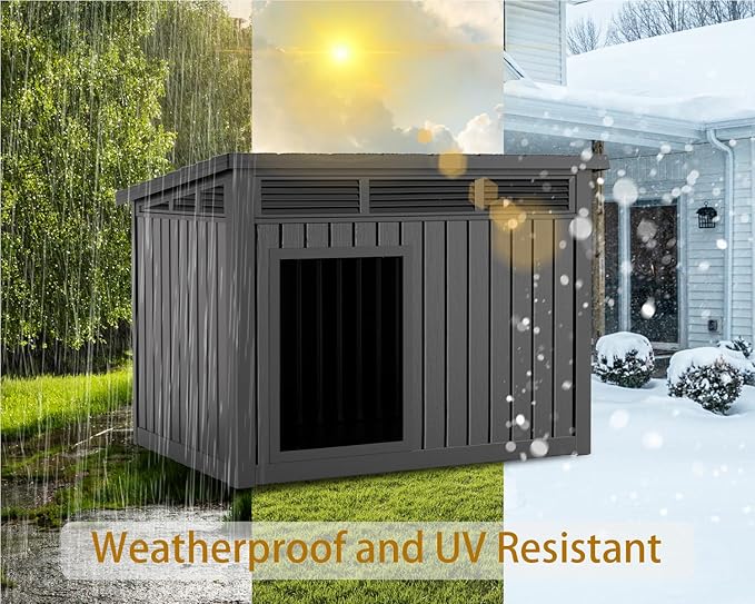 DRATO Dog House for Both Indoor and Outdoor with Weatherproof Roof Removable Floors for Medium to Large Dogs Interior Space (Black, Medium(32.2 * 25.12 * 24.13''))