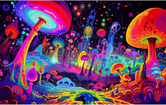 Fantasy Mushrooms Aquarium Background Abstract Mysterious Mushroom Landscape Terrarium Background Amazing Rainbow Mushrooms Theme Fish Tank Backdrop Poster Wallpaper Decorations Vinyl 36x20in