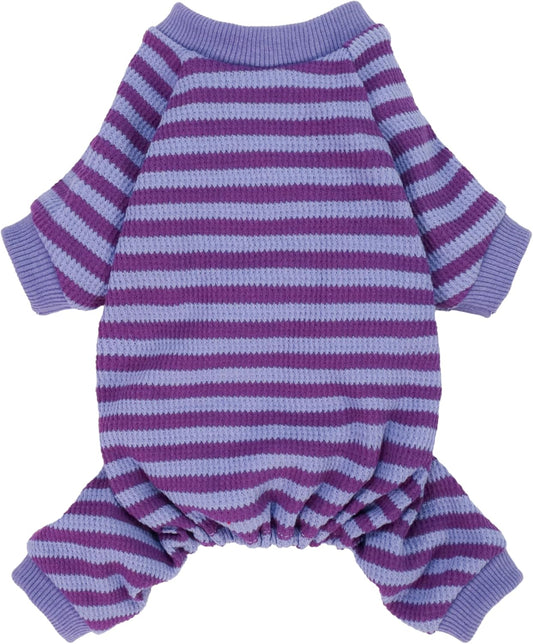 Fitwarm Purple and Violet Striped Dog Pajamas, Waffle Dog Clothes for Small Dogs Girl Boy, Puppy Onesie with Feet, Pet Cat Outfit, XL