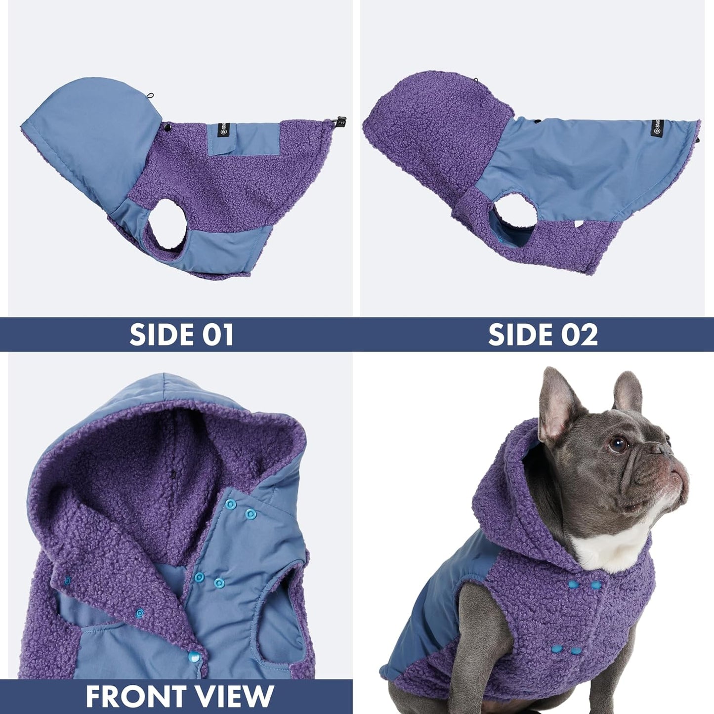Spark Paws Reversible Dog Sweater, Sherpa Jacket Vest with Warm Fleece Lining, Warm Coat for Winter, Suitable for Small Medium, Large, XL XXL Dogs - Purple and Navy Blue - 4XL