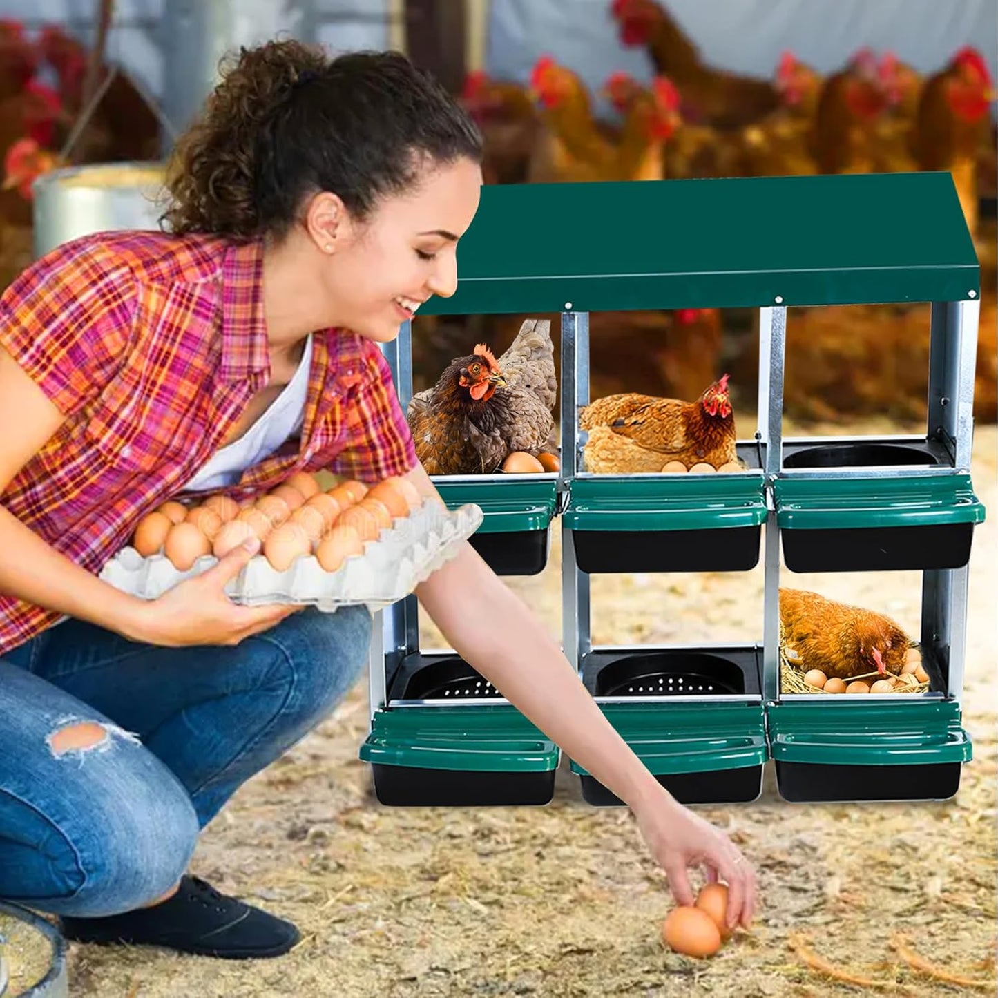 Chicken Nesting Box, 6 Hole 2 Layer Hen Nest Boxes, Roll Away Eggs Laying Boxes,Cleanable Pull Out Hen Roosting Boxes