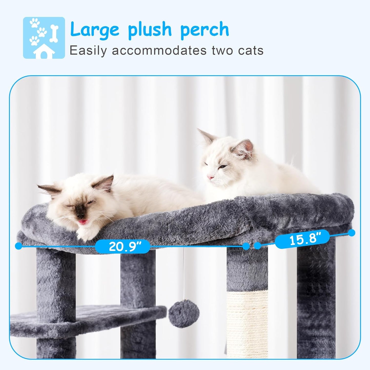 Hey-brother Cat Tree, 69.3-Inches Multi-Level Plush Cat Tower for Indoor Cats with Large Top Perch, Extra Spacious Hammock, 2 Hammocks Ramp, Hanging Ball, Smoky Gray MPJ037G