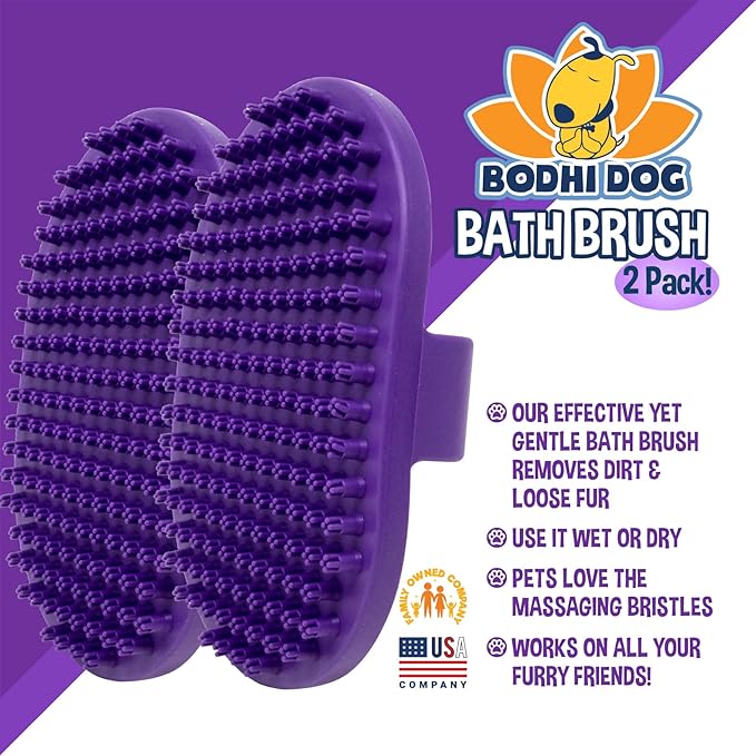 Bodhi Dog Shampoo Brush - Pet Grooming & Bath Supplies for Dogs and Cats - Bath Brush for Long & Short Hair - Premium Scrubber for Shower, Bathing & Massage (Two Pack, Purple)