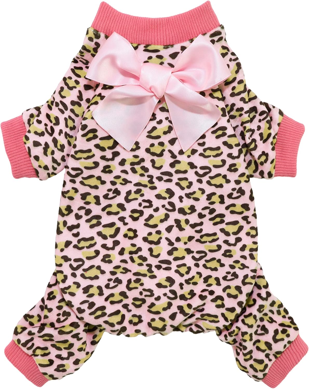 Fitwarm Leopard Dog Pajamas, Fleece Dog Clothes for Small Dogs Girl with Legs, Pet Onesie, Cat Outfit, Pink, XS