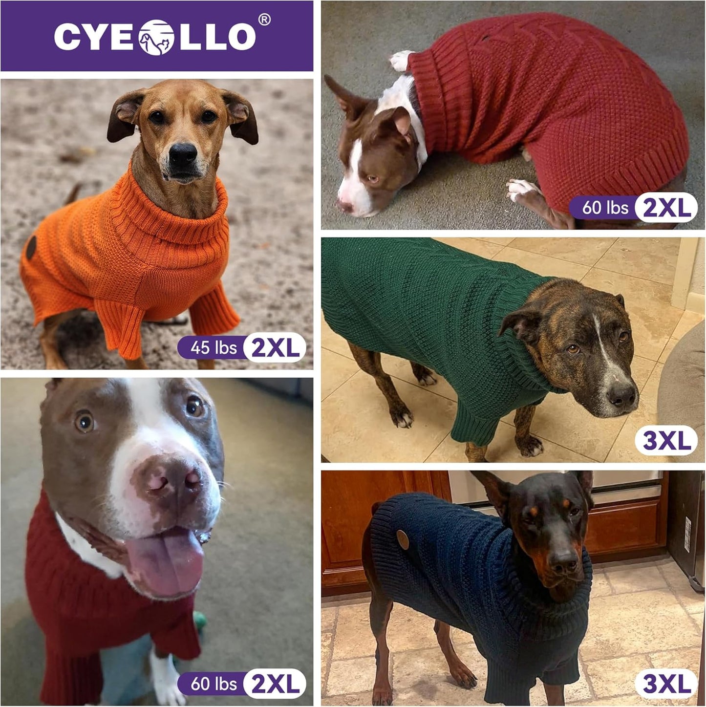 cyeollo Dog Sweater Pullover Turtleneck for Large Dogs, Classic Knitwear Fall Winter Cold Weather Dog Clothes Warm Pet Apparel Small Medium Large Dogs Sweaters, Orange 2XL