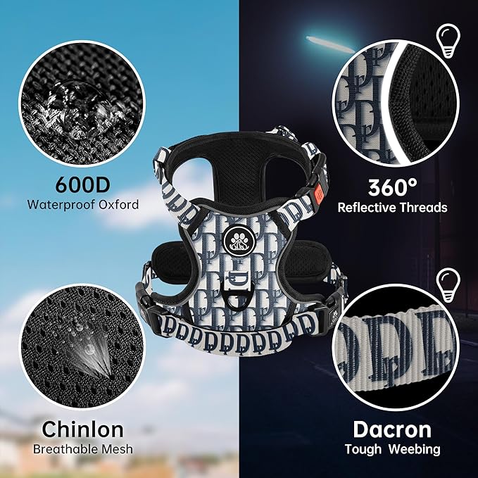 NESTROAD No Pull Dog Harness,Adjustable Oxford Dog Vest Harness with Leash,Reflective No-Choke Pet Harness with Easy Control Soft Handle for Large Dogs(Large,Vintage Blue)