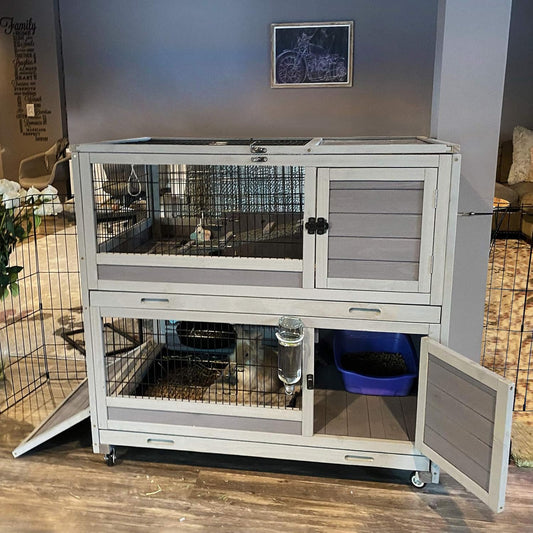 GUTINNEEN Bunny Hutch Indoor Rabbit Hutch Large Guinea Pig Cage with Wheel, Outdoor Rabbit Cage with Removable Bottom Wire Floor
