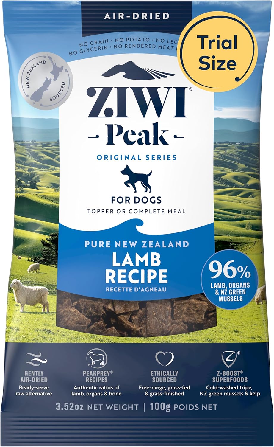 ZIWI Peak Air-Dried Dog Food – Lamb - All Natural, High Protein, Grain Free, Limited Ingredient w/Superfoods (3.5oz)