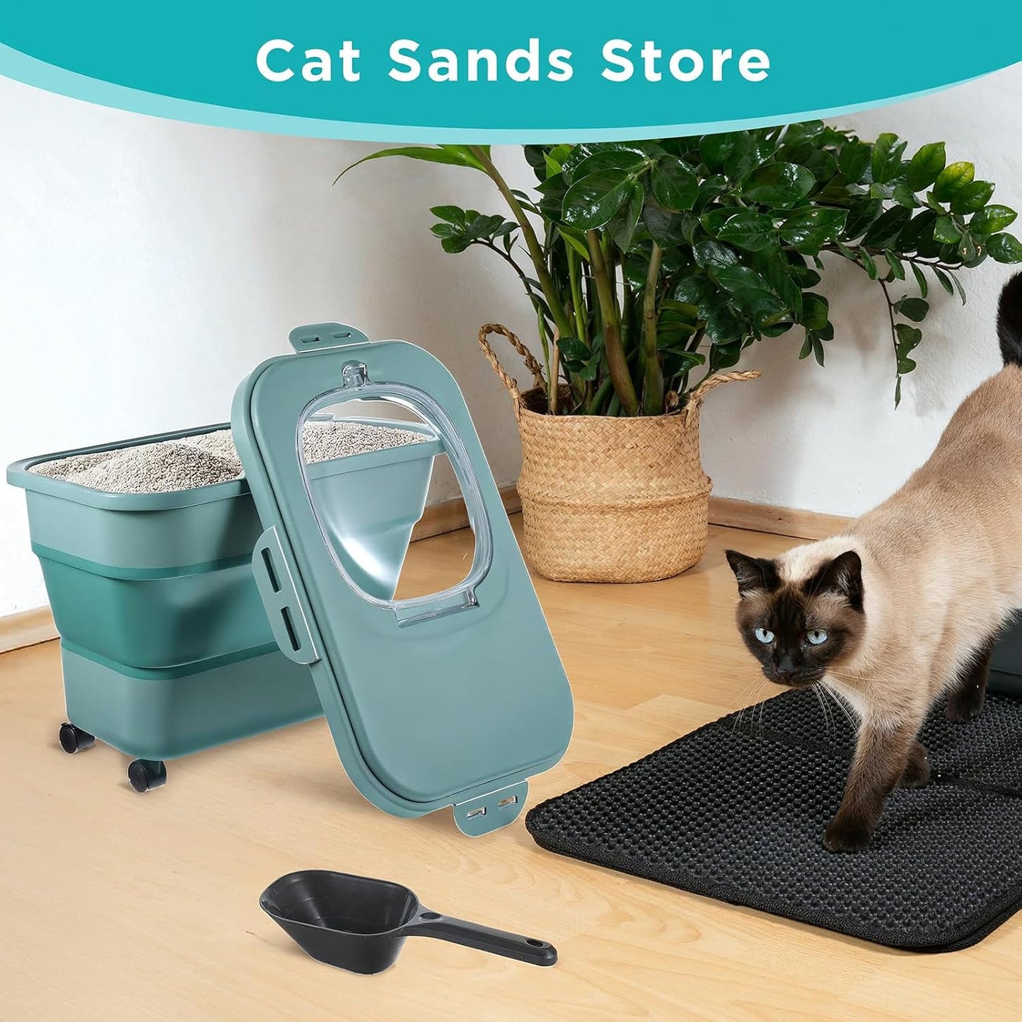 Collapsible Cat Litter Storage Bin Container with Airtight Lids, Portable Cat Litter Storage Container with Wheels, Kitchen Cereal Rice Leakproof Sealable