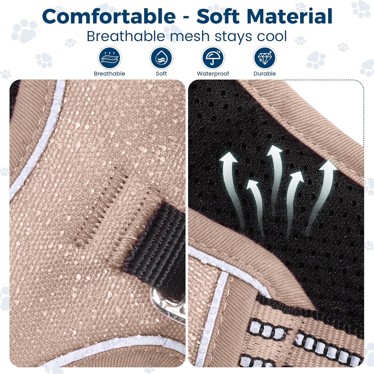 Funfox Dog Harness No Pull, Adjustable Pet Vest Harness, Super Soft Material with Vertical Handle Easy Control, Reflective Night Walking, 2 Leash Clips for Large Dogs, Brown, L