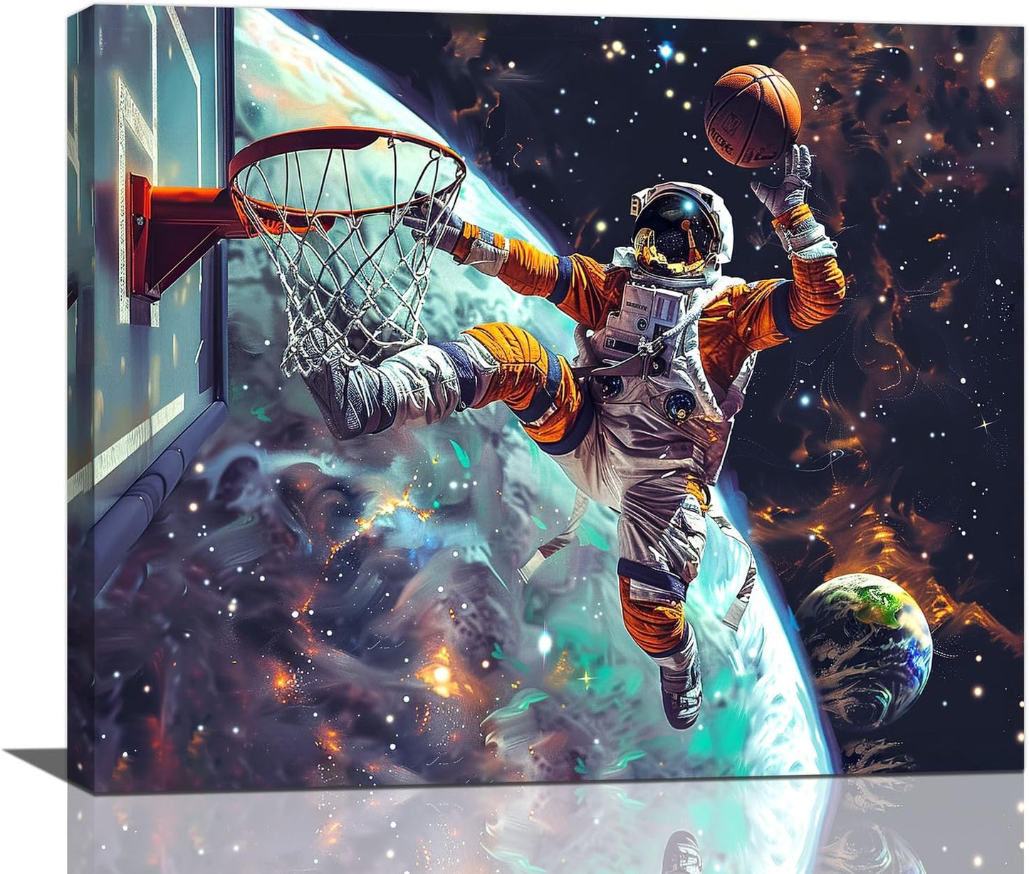 Quorin Astronaut Wall Art Funny Spaceman Basketball Pictures Space Galaxy Planet Wall Decor Canvas Print Painting Artwork for Bathroom Living Room Bedroom 20"x24"